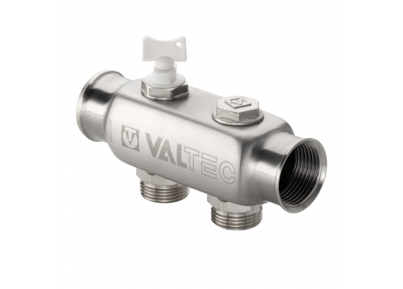 Коллектор распределительный Valtec из нержавеющей стали, 1" x 3/4" ЕК на 2 контура, с межосевым расстоянием (50 мм) VTc.505.SS.060502