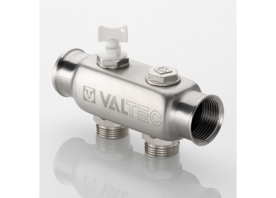 Коллектор распределительный Valtec из нержавеющей стали, 1" x 3/4" ЕК на 2 контура, с межосевым расстоянием (50 мм) VTc.505.SS.060502