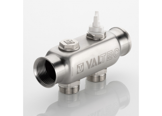 Коллектор распределительный Valtec из нержавеющей стали, 1" x 3/4" ЕК на 2 контура, с межосевым расстоянием (50 мм) VTc.505.SS.060502