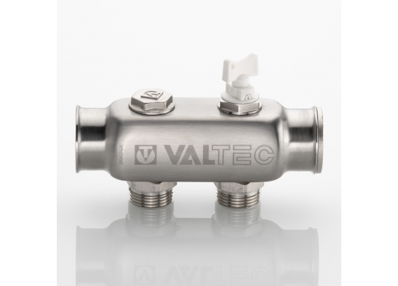 Коллектор распределительный Valtec из нержавеющей стали, 1" x 3/4" ЕК на 2 контура, с межосевым расстоянием (50 мм) VTc.505.SS.060502