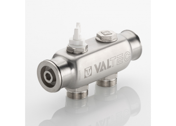 Коллектор распределительный Valtec из нержавеющей стали, 1" x 3/4" ЕК на 2 контура, с межосевым расстоянием (50 мм) VTc.505.SS.060502