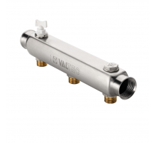 Коллектор распределительный Valtec из нержавеющей стали, 1" x 1/2" на 6 контуров, с межосевым расстоянием (100 мм) VTc.510.SS.060406