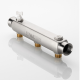 Коллектор распределительный Valtec из нержавеющей стали, 1" x 1/2" на 3 контура, с межосевым расстоянием (100 мм) VTc.510.SS.060403