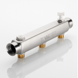 Коллектор распределительный Valtec из нержавеющей стали, 1" x 1/2" на 3 контура, с межосевым расстоянием (100 мм) VTc.510.SS.060403