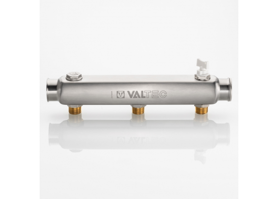 Коллектор распределительный Valtec из нержавеющей стали, 1" x 1/2" на 3 контура, с межосевым расстоянием (100 мм) VTc.510.SS.060403