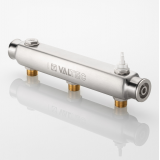 Коллектор распределительный Valtec из нержавеющей стали, 1" x 1/2" на 3 контура, с межосевым расстоянием (100 мм) VTc.510.SS.060403
