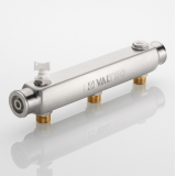 Коллектор распределительный Valtec из нержавеющей стали, 1" x 1/2" на 3 контура, с межосевым расстоянием (100 мм) VTc.510.SS.060403