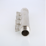 Коллектор распределительный Valtec из никелированной латуни, 1" x 1/2" на 2 контура, с внутренней резьбой VTc.550.N.0602