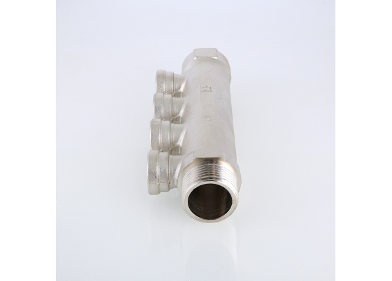 Коллектор распределительный Valtec из никелированной латуни, 1" x 1/2" на 2 контура, с внутренней резьбой VTc.550.N.0602