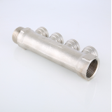 Коллектор распределительный Valtec из никелированной латуни, 1" x 1/2" на 2 контура, с внутренней резьбой VTc.550.N.0602