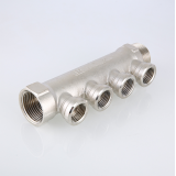Коллектор распределительный Valtec из никелированной латуни, 1" x 1/2" на 2 контура, с внутренней резьбой VTc.550.N.0602