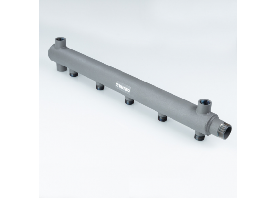 Коллектор распределительный Valtec из стали, 1" x 1/2" на 9 контуров, ДУ40, с межосевым расстоянием (100 мм) VTc.510.BS.SG40060409
