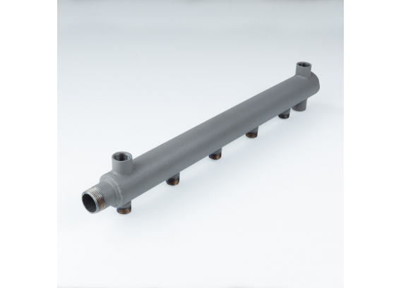 Коллектор распределительный Valtec из стали, 1" x 1/2" на 9 контуров, ДУ40, с межосевым расстоянием (100 мм) VTc.510.BS.SG40060409