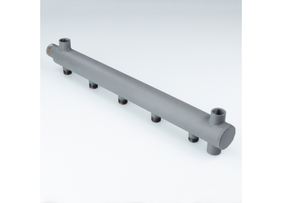 Коллектор распределительный Valtec из стали, 1" x 1/2" на 9 контуров, ДУ40, с межосевым расстоянием (100 мм) VTc.510.BS.SG40060409