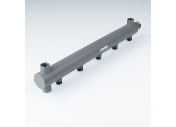 Коллектор распределительный Valtec из стали, 1" x 1/2" на 9 контуров, ДУ40, с межосевым расстоянием (100 мм) VTc.510.BS.SG40060409