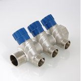 Коллектор распределительный Valtec из никелированной латуни, 3/4" x 1/2" на 2 контура, с регулирующими вентилями и наружной резьбой VTc.560.N.0502