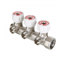 Коллектор распределительный Valtec из никелированной латуни, 3/4" x 1/2" на 2 контура, с регулирующими вентилями VTc.570.N.0502