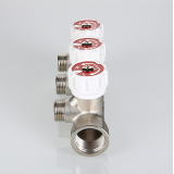 Коллектор распределительный Valtec из никелированной латуни, 3/4" x 1/2" на 2 контура, с регулирующими вентилями VTc.570.N.0502