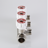 Коллектор распределительный Valtec из никелированной латуни, 3/4" x 1/2" на 2 контура, с регулирующими вентилями VTc.570.N.0502