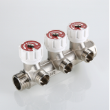 Коллектор распределительный Valtec из никелированной латуни, 3/4" x 1/2" на 2 контура, с регулирующими вентилями VTc.570.N.0502