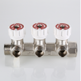 Коллектор распределительный Valtec из никелированной латуни, 3/4" x 1/2" на 2 контура, с регулирующими вентилями VTc.570.N.0502