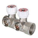 Коллектор распределительный Valtec из никелированной латуни, 1" x 3/4" ЕК на 3 контура, с регулирующими вентилями VTc.570.NE.0603
