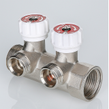 Коллектор распределительный Valtec из никелированной латуни, 1" x 3/4" ЕК на 3 контура, с регулирующими вентилями VTc.570.NE.0603