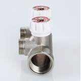 Коллектор распределительный Valtec из никелированной латуни, 1" x 3/4" ЕК на 3 контура, с регулирующими вентилями VTc.570.NE.0603