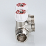 Коллектор распределительный Valtec из никелированной латуни, 1" x 3/4" ЕК на 3 контура, с регулирующими вентилями VTc.570.NE.0603