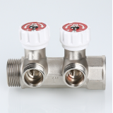 Коллектор распределительный Valtec из никелированной латуни, 1" x 3/4" ЕК на 3 контура, с регулирующими вентилями VTc.570.NE.0603