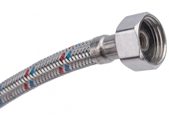 Гибкая подводка для смесителя Valtec гайка–штуцер, 1/2 x 30 см, с ниппелем и штуцером (18 мм) из нержавеющей стали VTf.003.IS.0418030