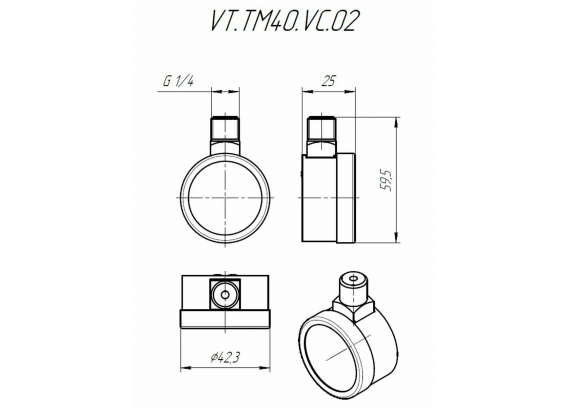 Манометр давления радиальный Valtec с верхним подключением, Ø 40 мм, 0-6 бар, 1/4" VT.TM40.VC.02