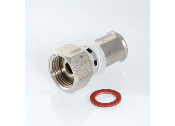 Прямая пресс-муфта Valtec 1" x 26 мм. с накидной гайкой VTm.222.N.002606