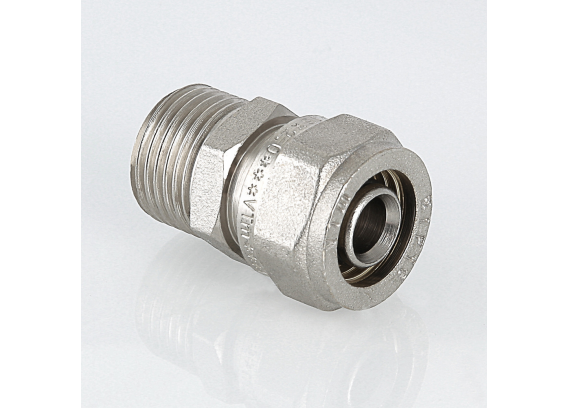 Прямая обжимная муфта Valtec 20 мм. x 1/2" с наружной резьбой VTm.301.N.002004