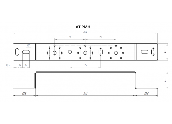 Монтажная пластина Valtec 354 мм. x 41 мм. x 42 мм. высокая, с винтами VT.PMH.006
