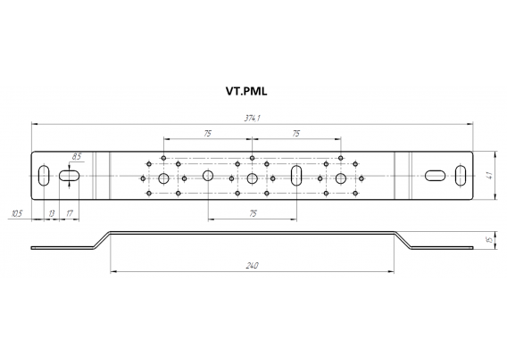 Монтажная пластина Valtec 374,1 мм. x 41 мм. x 15 мм. низкая, с винтами VT.PML.006