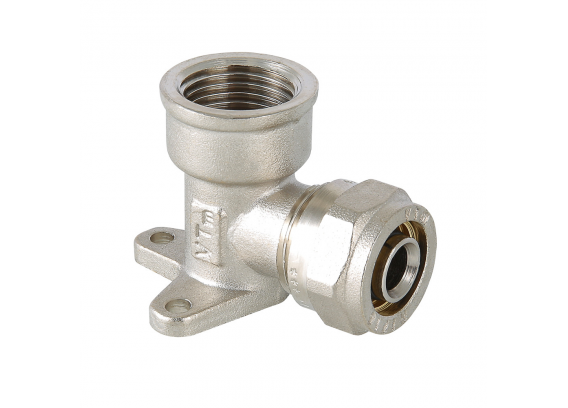 Обжимной угольник Valtec 16 мм. x 1/2" с внутренней резьбой и креплением VTm.354.N.001604