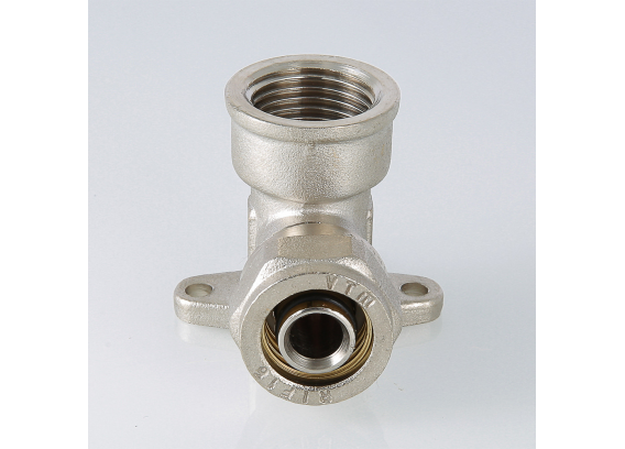 Обжимной угольник Valtec 16 мм. x 1/2" с внутренней резьбой и креплением VTm.354.N.001604