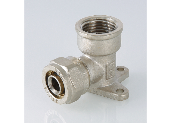 Обжимной угольник Valtec 16 мм. x 1/2" с внутренней резьбой и креплением VTm.354.N.001604