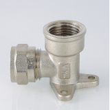 Обжимной угольник Valtec 16 мм. x 1/2" с внутренней резьбой и креплением VTm.354.N.001604