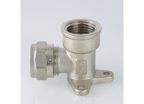 Обжимной угольник Valtec 16 мм. x 1/2" с внутренней резьбой и креплением VTm.354.N.001604