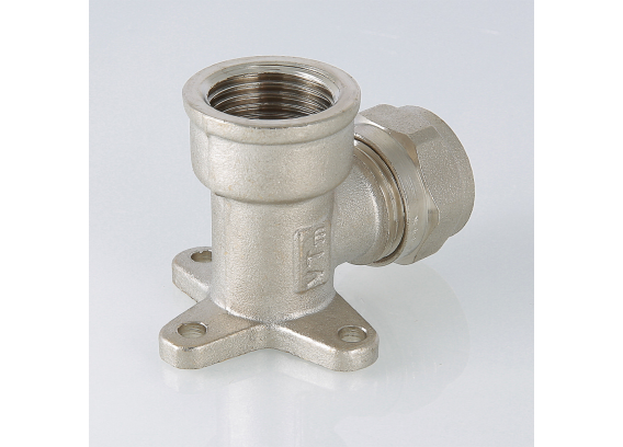 Обжимной угольник Valtec 16 мм. x 1/2" с внутренней резьбой и креплением VTm.354.N.001604