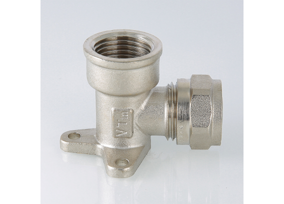 Обжимной угольник Valtec 16 мм. x 1/2" с внутренней резьбой и креплением VTm.354.N.001604