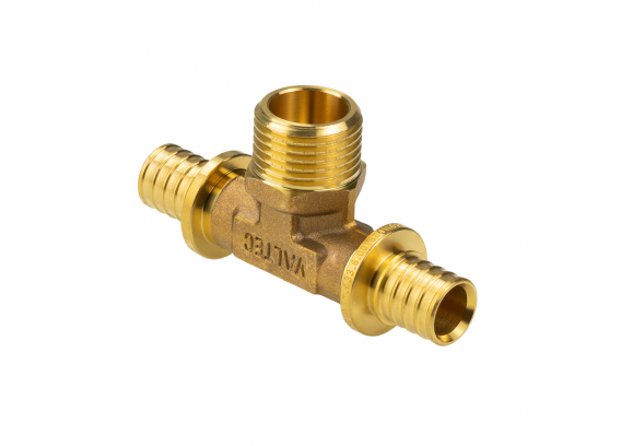 Надвижной аксиальный тройник Valtec 16 (2,2) мм. x 1/2" x 16 (2,2) мм. с наружной резьбой VTm.433.G.160416