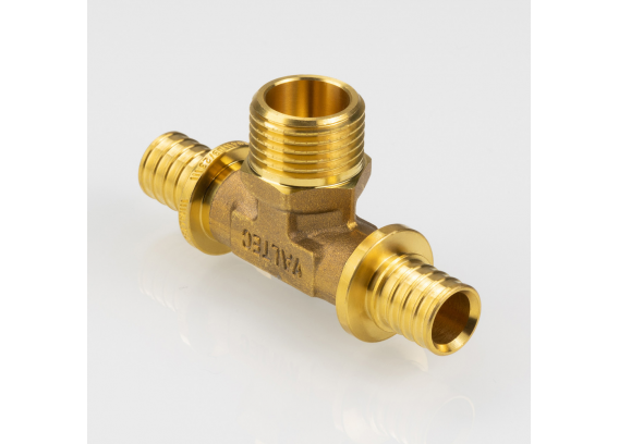 Надвижной аксиальный тройник Valtec 16 (2,2) мм. x 1/2" x 16 (2,2) мм. с наружной резьбой VTm.433.G.160416