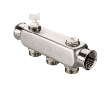 Коллектор распределительный Valtec из нержавеющей стали, 1" x 3/4" ЕК на 6 контуров, с межосевым расстоянием (50 мм) VTc.505.SQ.060506