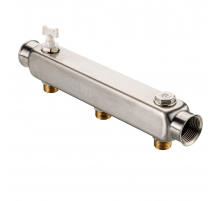 Коллектор распределительный Valtec из нержавеющей стали, 1" x 1/2" на 3 контура, с межосевым расстоянием (100 мм) VTc.510.SQ.060403