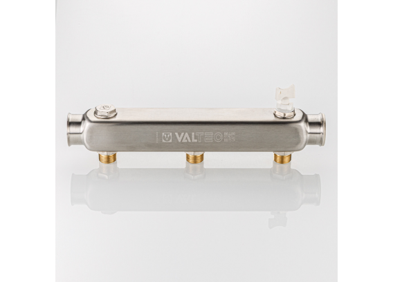 Коллектор распределительный Valtec из нержавеющей стали, 1" x 1/2" на 3 контура, с межосевым расстоянием (100 мм) VTc.510.SQ.060403