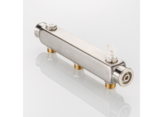 Коллектор распределительный Valtec из нержавеющей стали, 1" x 1/2" на 3 контура, с межосевым расстоянием (100 мм) VTc.510.SQ.060403