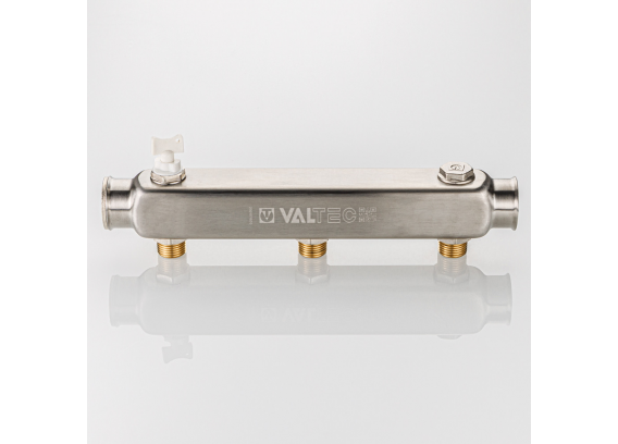 Коллектор распределительный Valtec из нержавеющей стали, 1" x 1/2" на 3 контура, с межосевым расстоянием (100 мм) VTc.510.SQ.060403